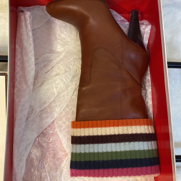 Coach leather brown boots with wool multicolored top flip one of a kind size 8.5 - Picture 3 of 7